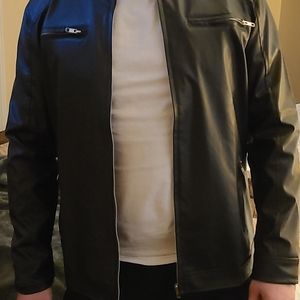 Mens Large Brand New Faux Leather Jacket Wind Resistant